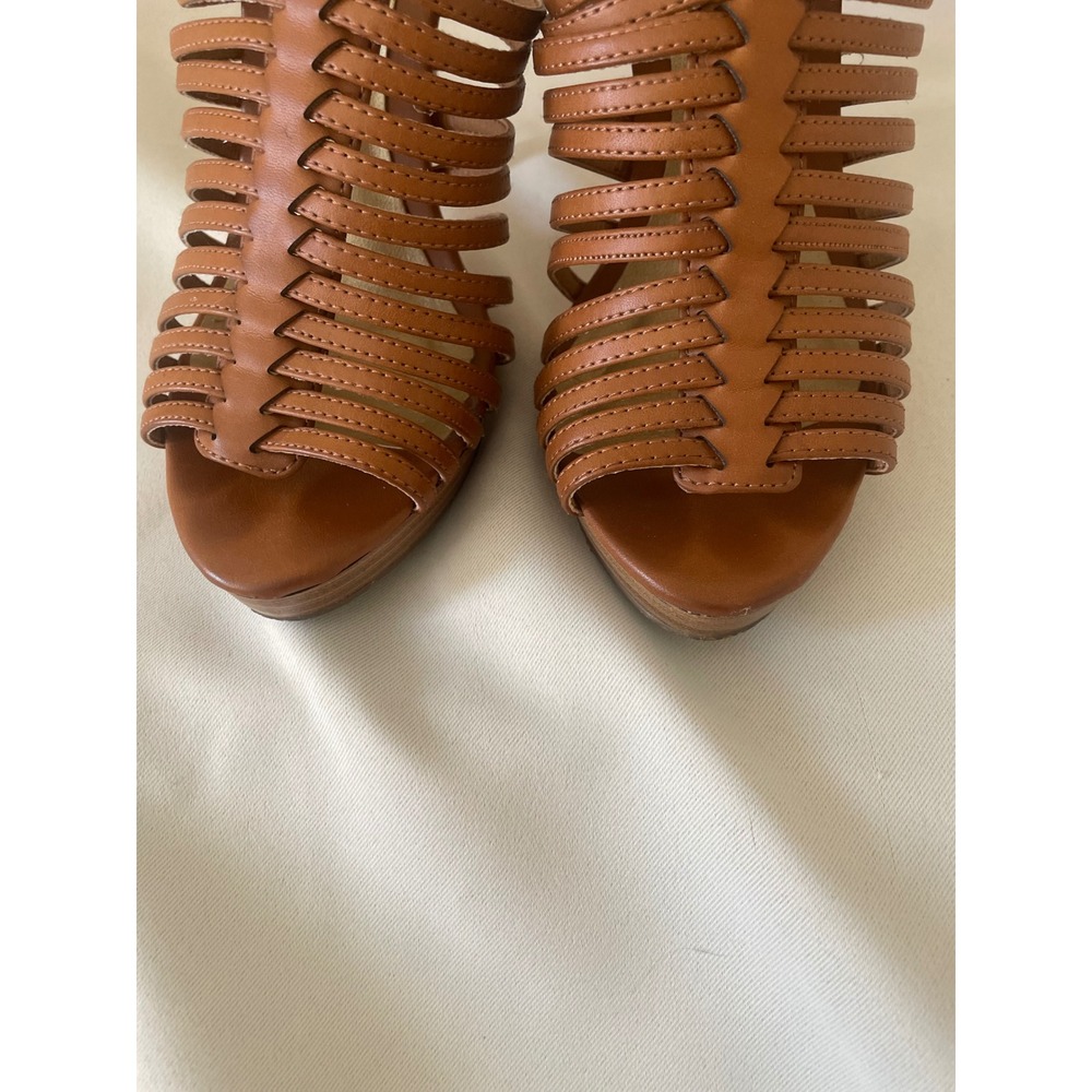 Delicious Cognac Strappy Platform Stiletto Heels Gladiator Sandals Size 8 - Picture 5 of 12